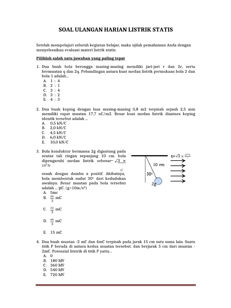 Soal Uh Listrik Statis | PDF | Science & Mathematics