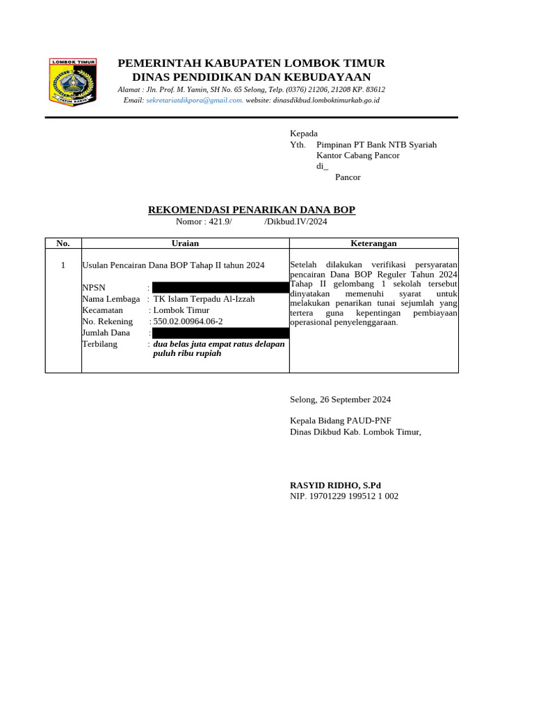 Rekomendasi Penarikan Dana Bop Ta 2024 Pdf