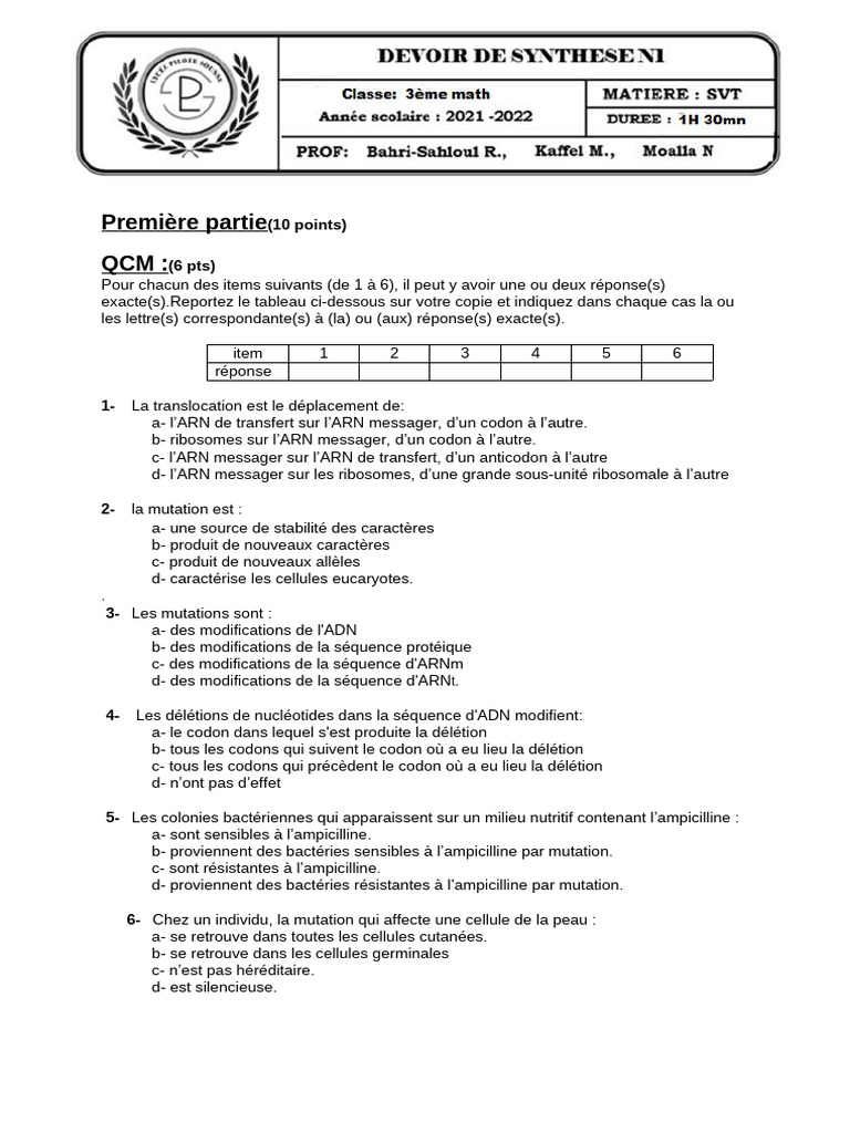 QCM et QROC sur l'expression génétique | PDF | Méthodes et références ...