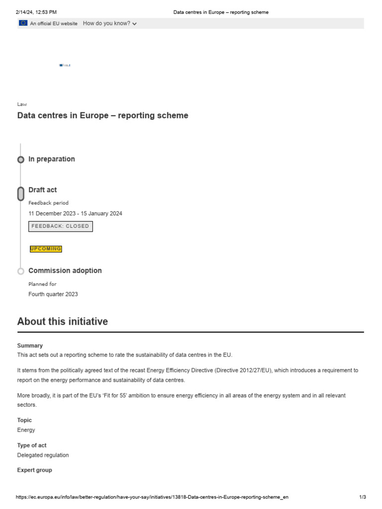 Data Centres in Europe-Reporting Scheme - Draft Act | PDF