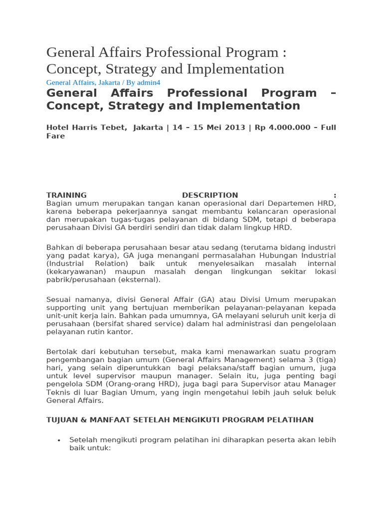 General Affairs Professional Program | PDF