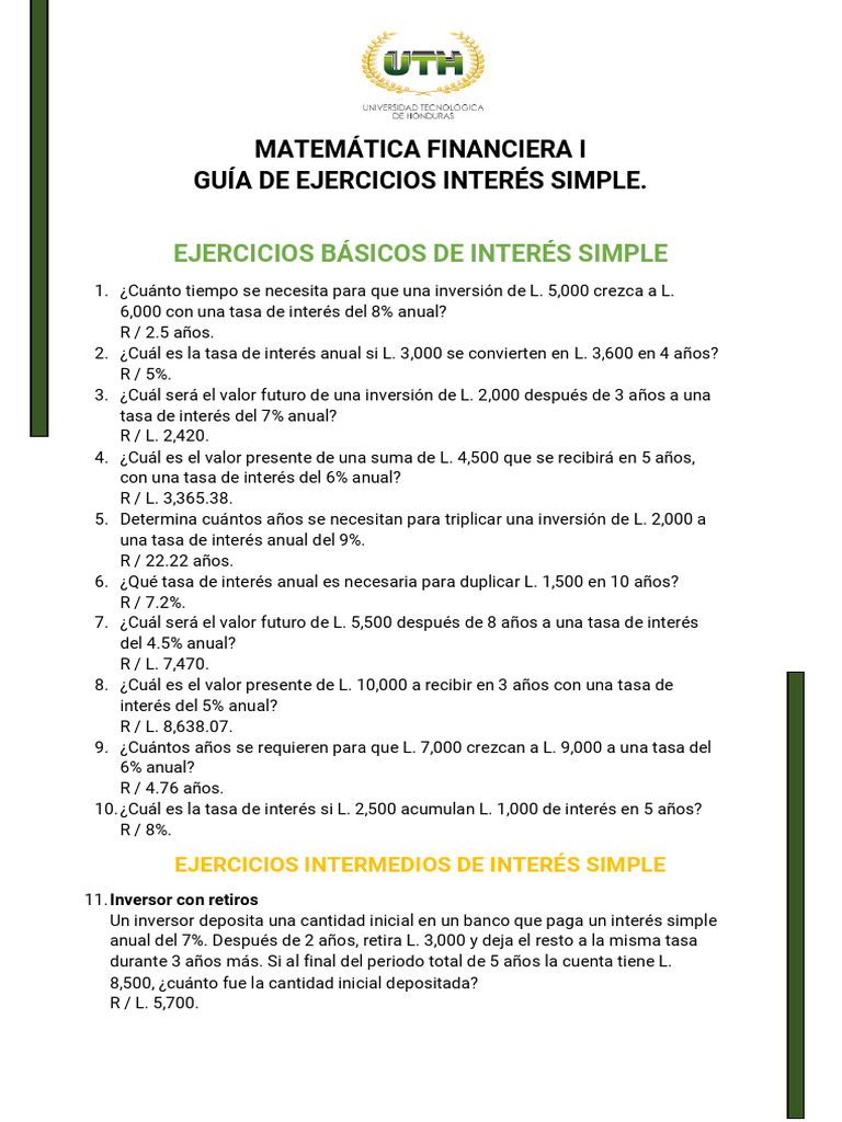 Guia Interes Simple-Matemática Financiera I | PDF