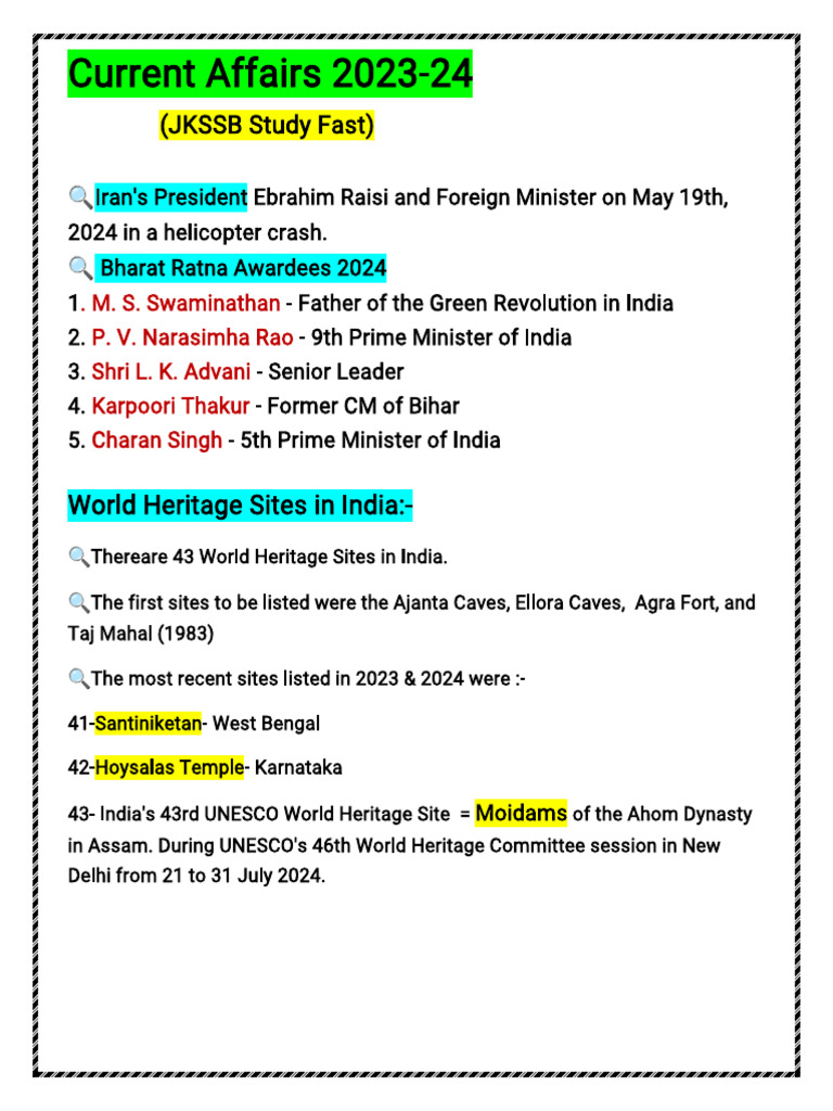 Current Affairs Notes 2023-24 by Iqbal Sir | PDF
