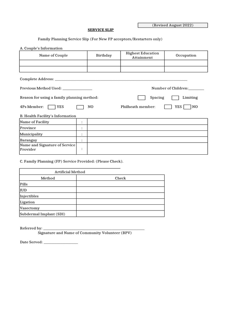 Service Slip 2022 | PDF