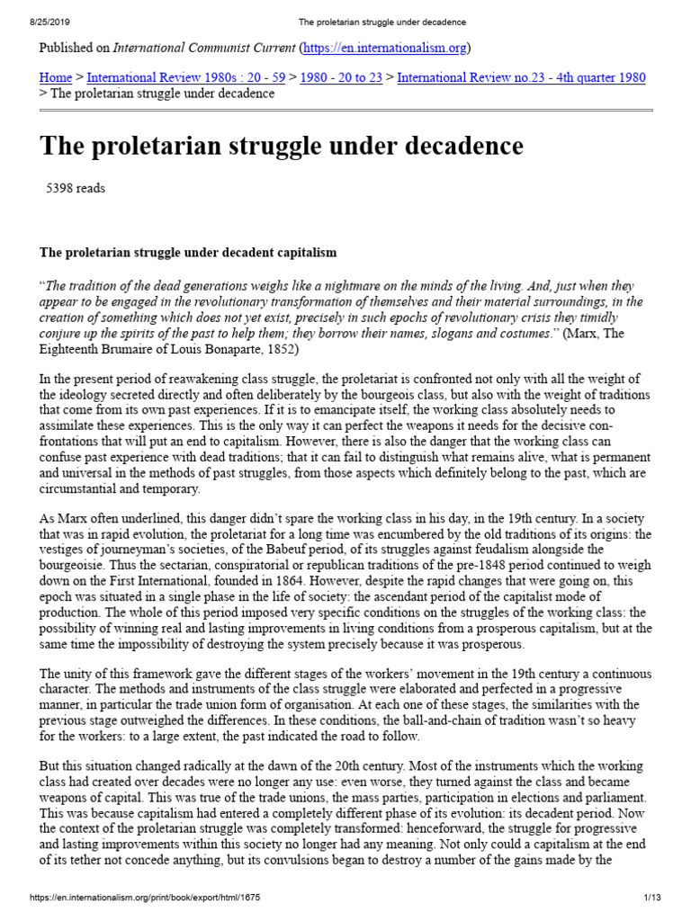The Proletarian Struggle Under Decadence | PDF
