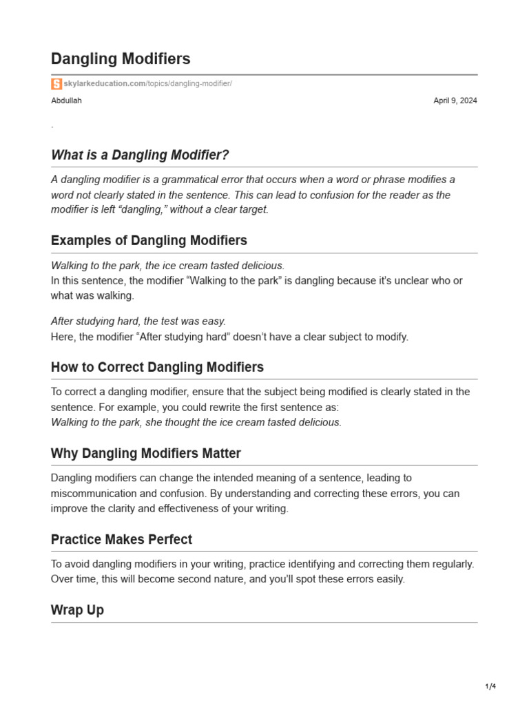 Dangling Modifiers | PDF