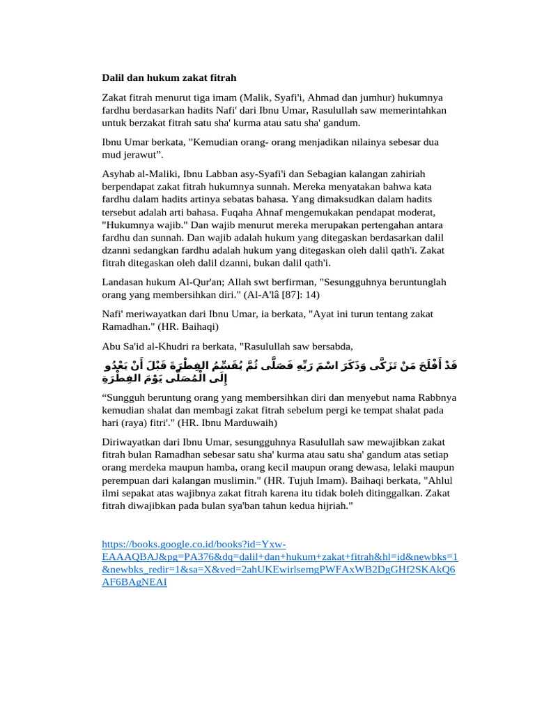 Dalil Dan Hukum Zakat Fitrah | PDF