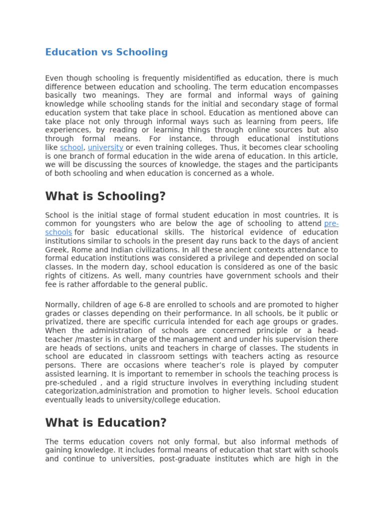 Education Vs Schooling Pdf