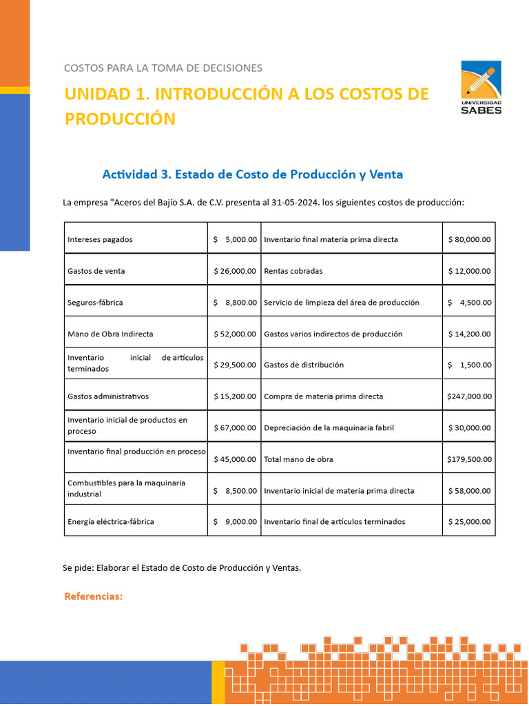 Estado de Costo de Producción y Ventas | PDF