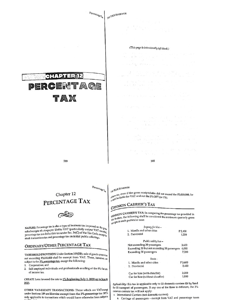 Chapter 12 - Percentage Tax | PDF