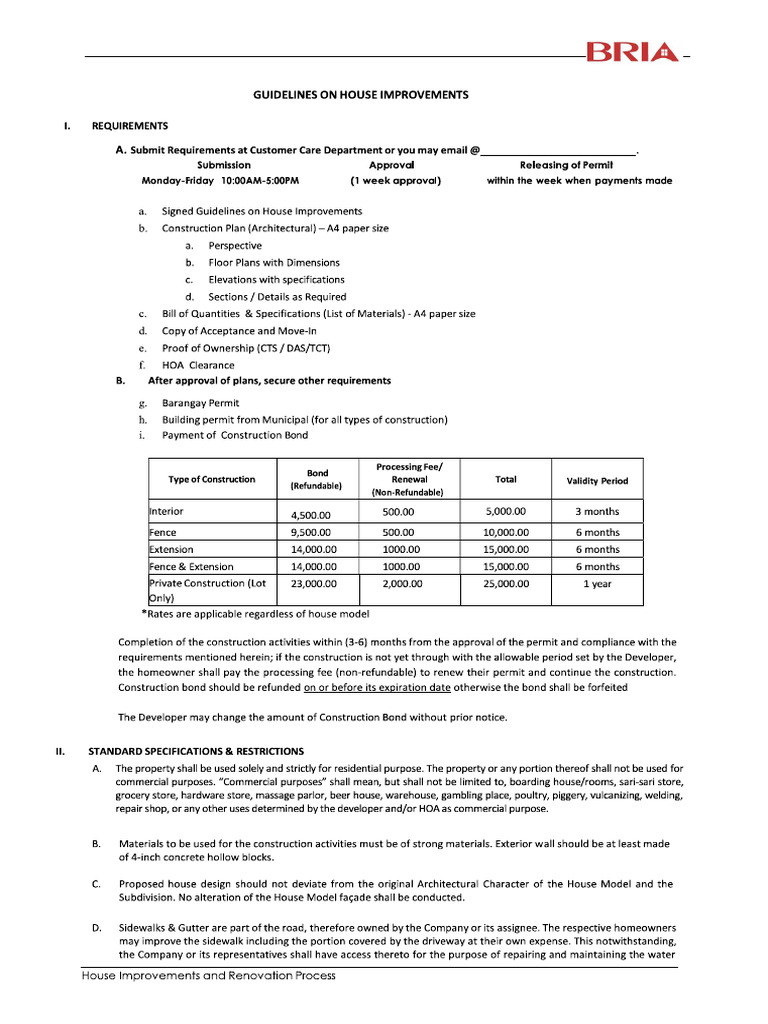 Guidelines On House Improvements - Rev 2023 1 | PDF