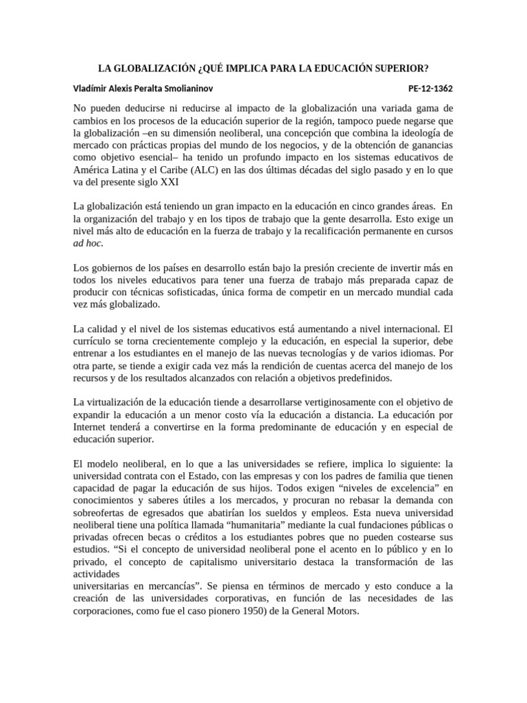 La Globalización y La Educación Superior | PDF