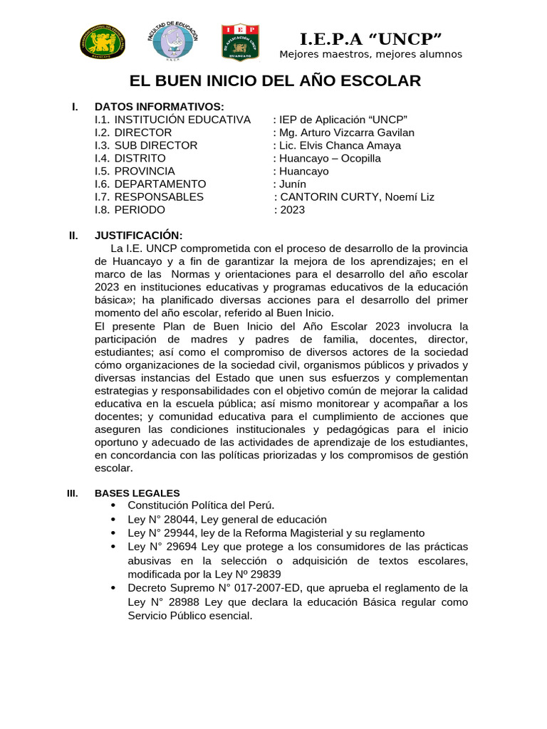 El Buen Inicio Del Año Escolar | PDF