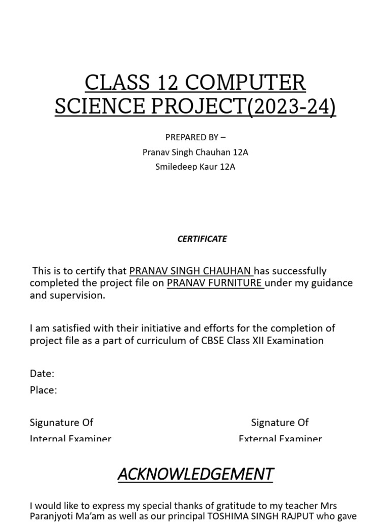 Class 12 Computer Science Project (2023-24) | PDF