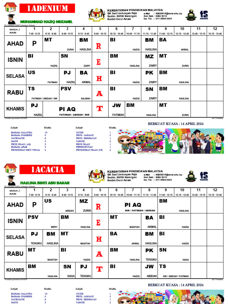 SK Cyberjaya 2024 Timetable | PDF