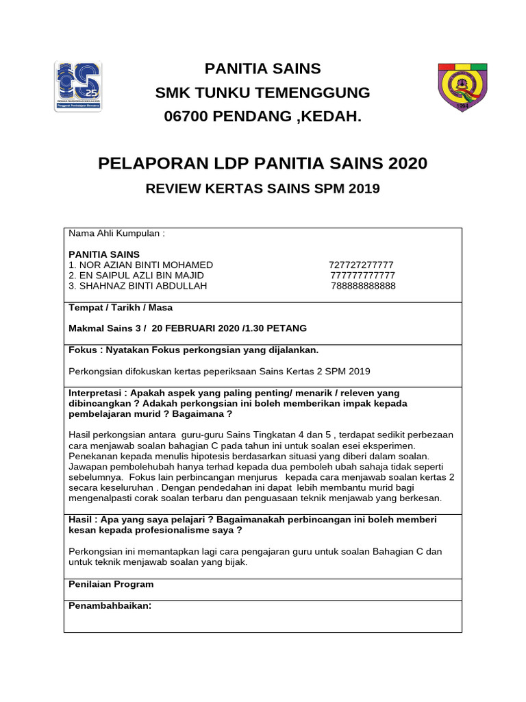 FORMAT LAPORAN LDP Panitia | PDF