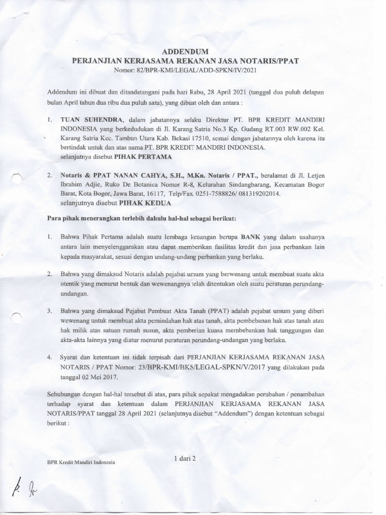 Addendum Perjanjian Kerjasama003 | PDF