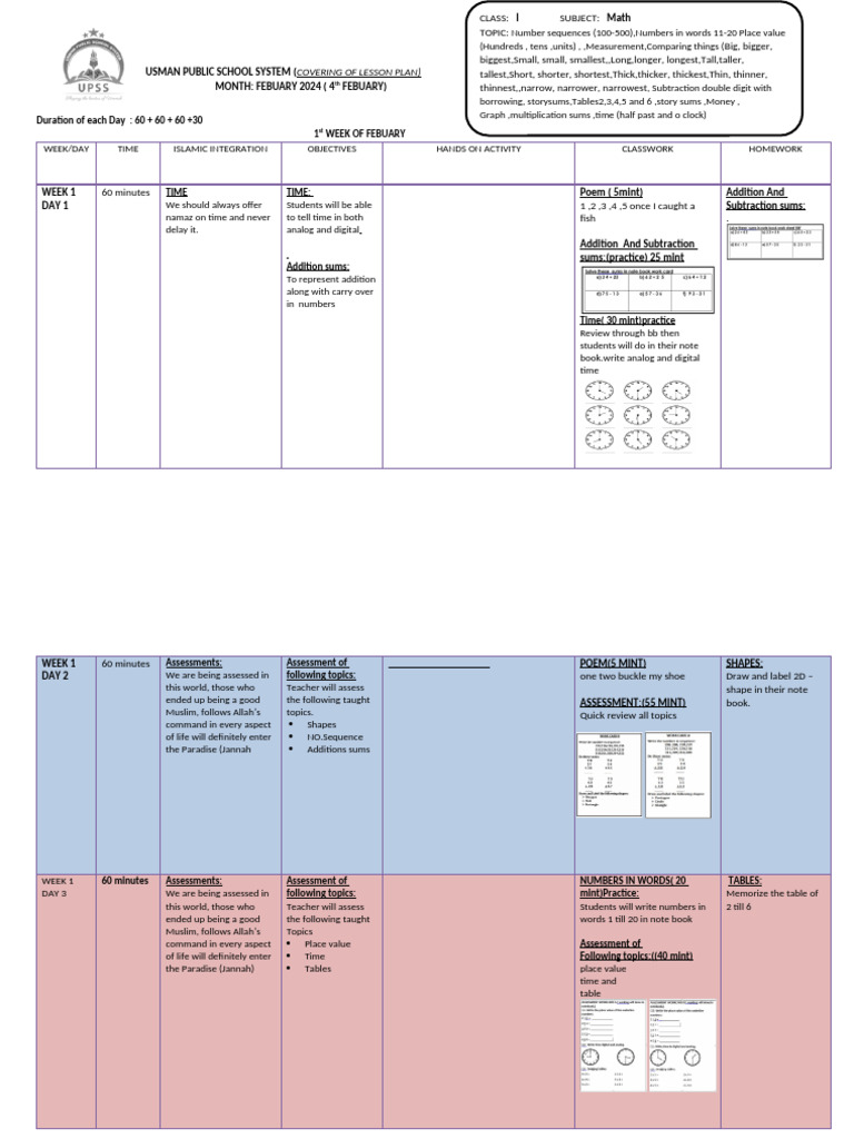 Math - Class 1 - Feb Log 2024 Second Draft | PDF