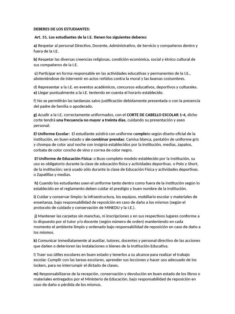 Deberes De Los Estudiantes Pdf