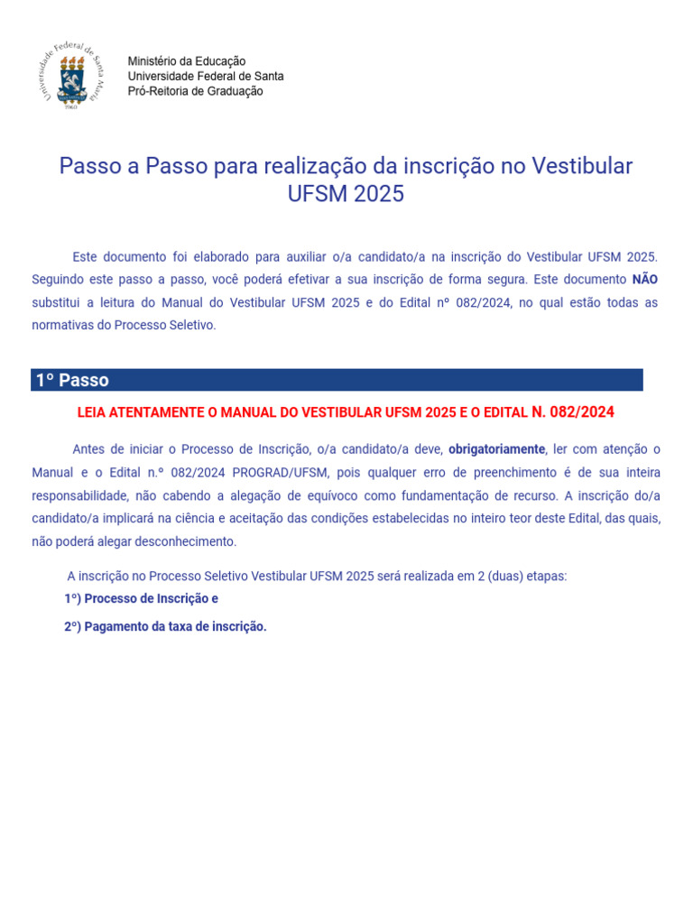 Inscrição Vestibular UFSM 2025: Guia Prático | PDF