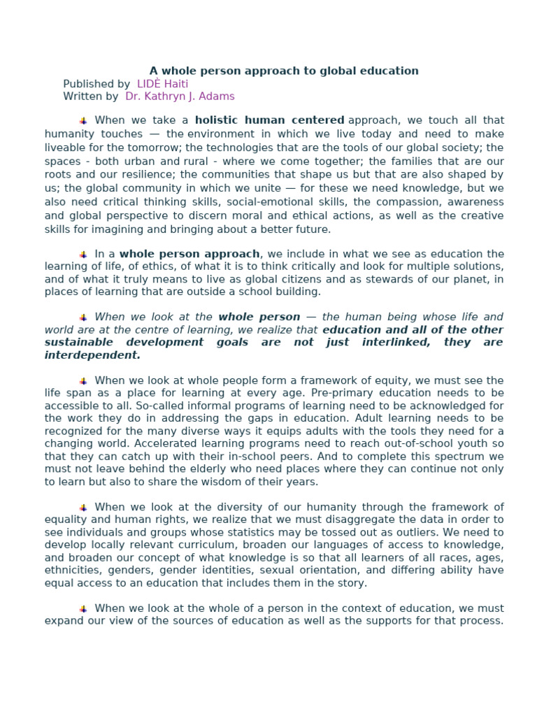 A Whole Person Approach To Global Education | PDF