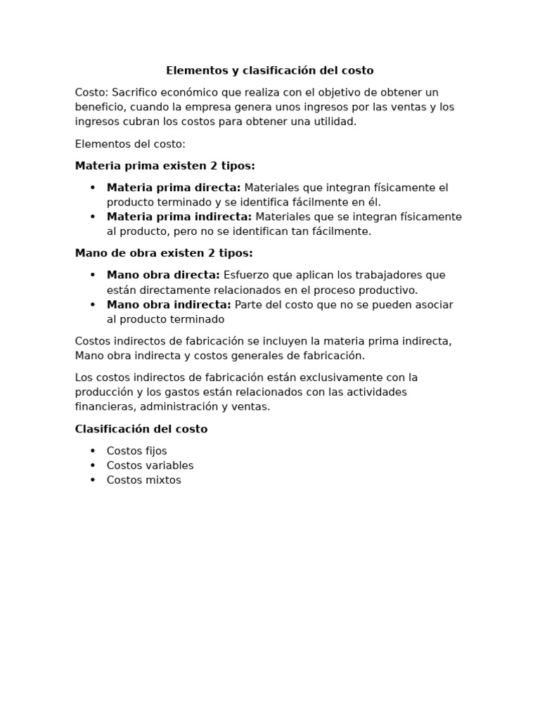 Clasificación y Elementos del Costo Empresarial | PDF