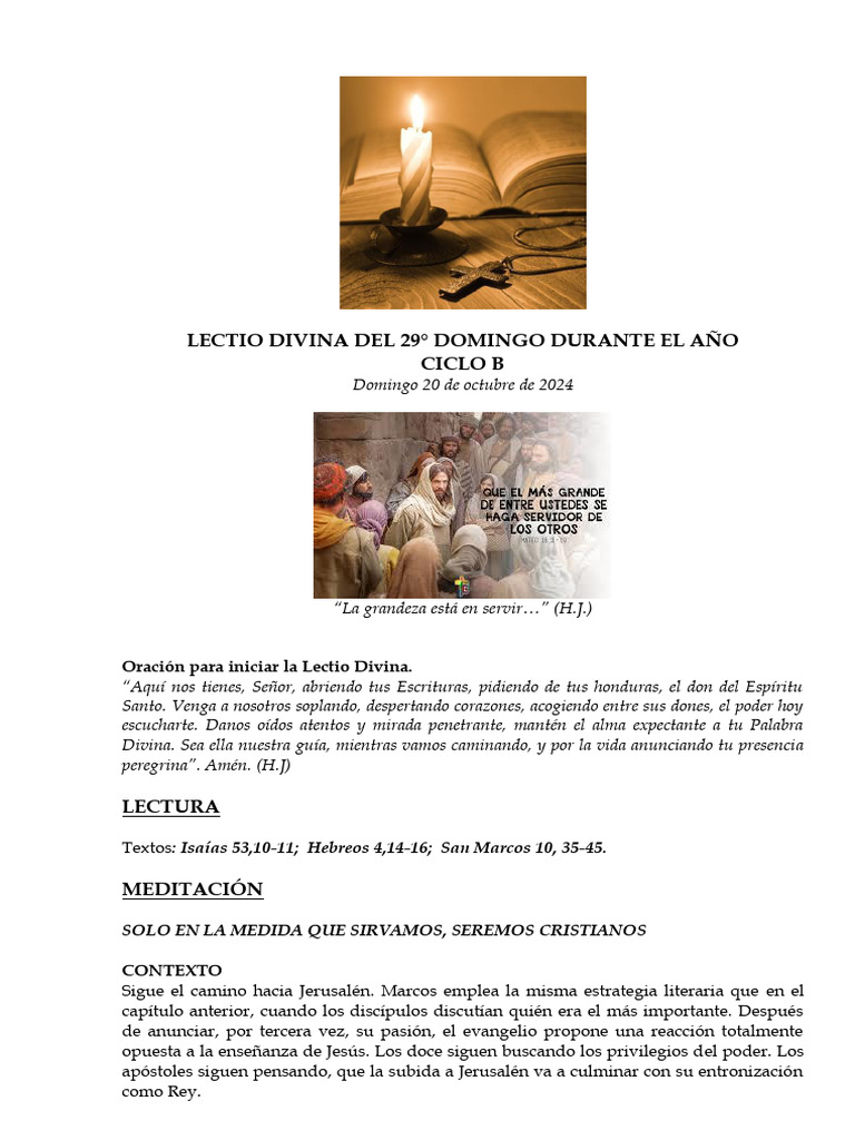 LECTIO DIVINA DEL 29° DOMINGO DURANTE EL AÑO. CICLO C. 20 de Octubre de ...