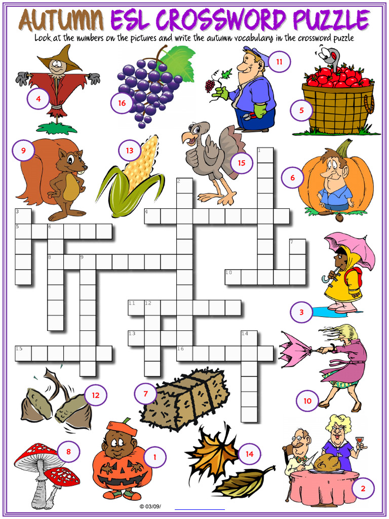 Autumn Vocabulary Esl Crossword Puzzle Worksheet For Kids-Trang | PDF