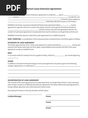 Rental Lease Extension Agreement PDF