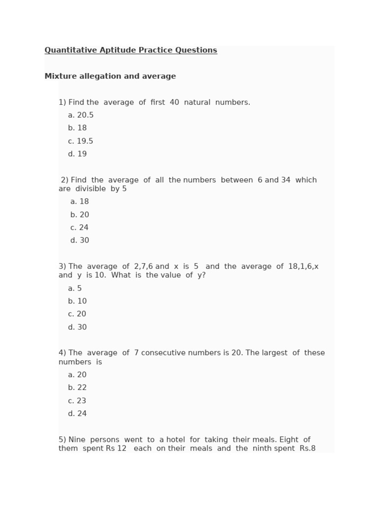 Quantitative aptitude practice questions with solution pdf