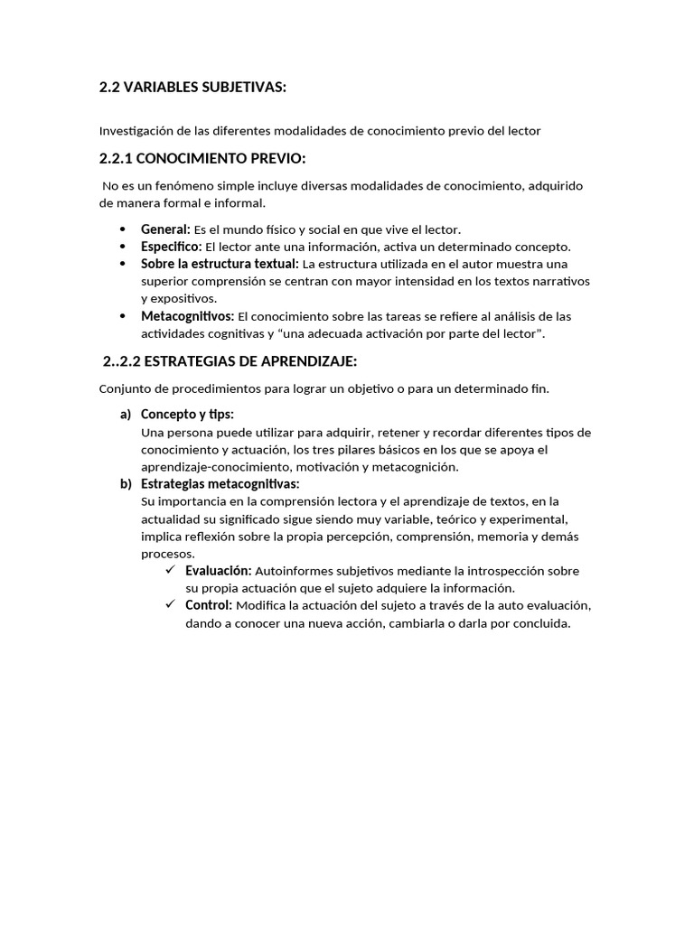 Variables Subjetivas | PDF