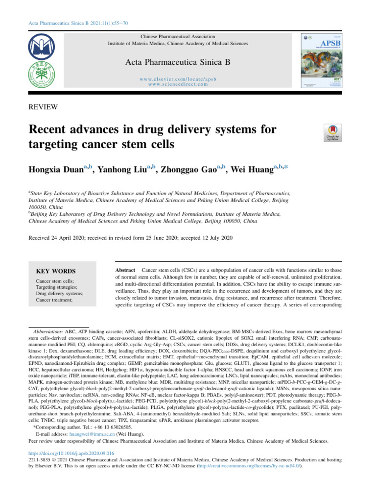 Recent Advances in Drug Delivery For CSC | PDF