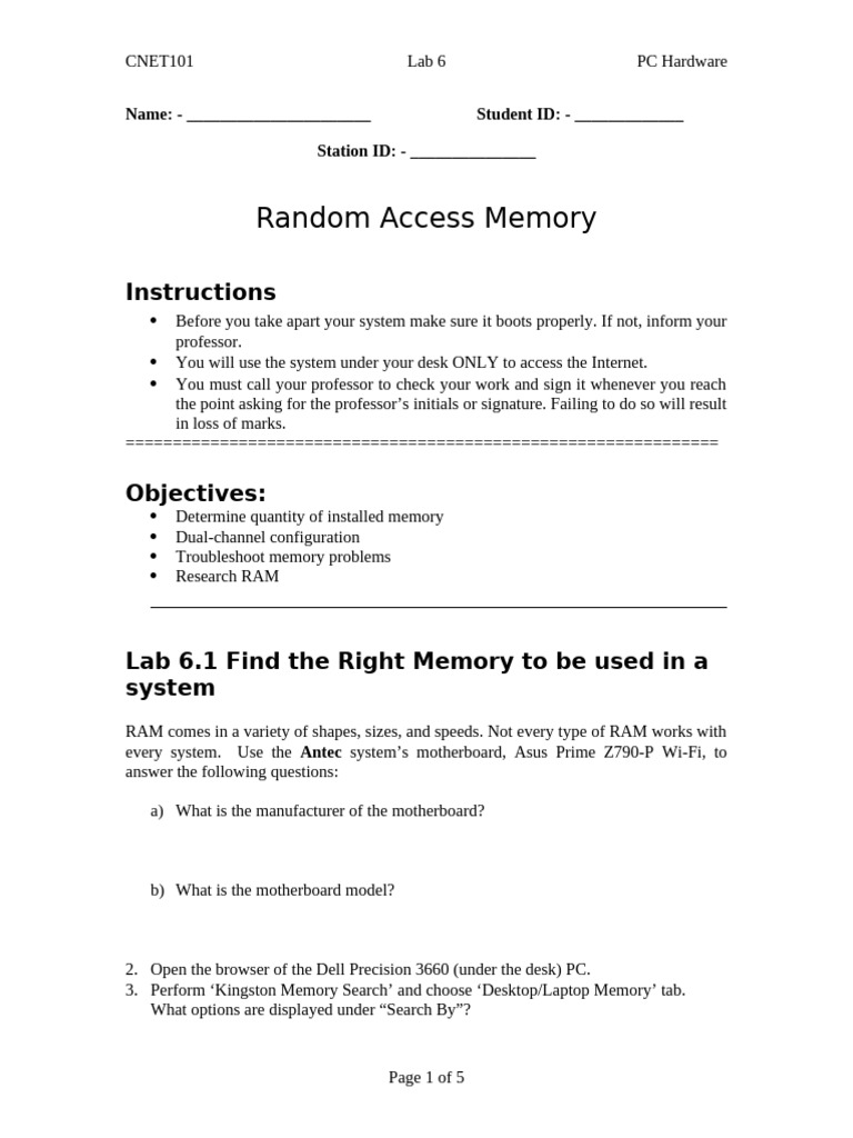 LAB 6 - Random Access Memory | PDF