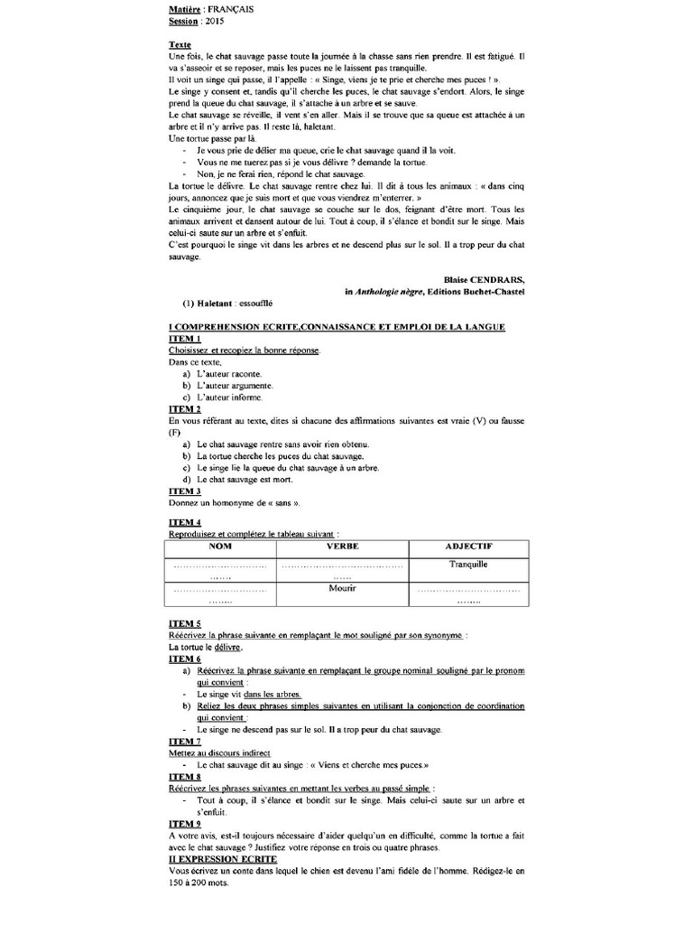 Sujet Français Classe de 3em | PDF