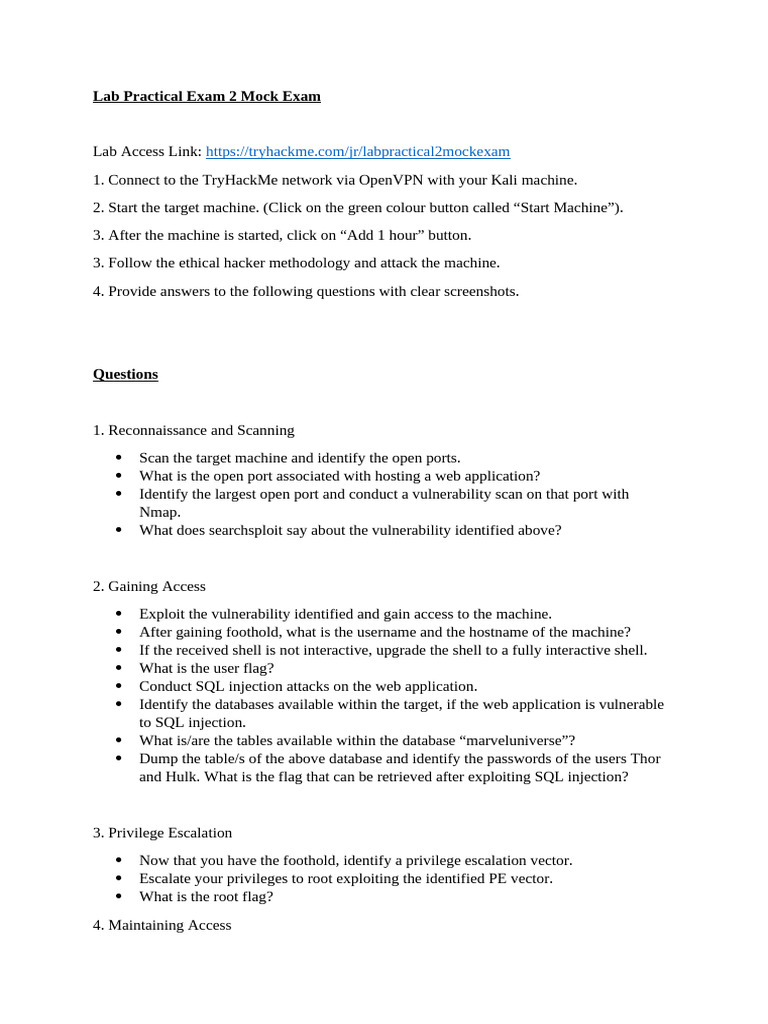 Lab Practical Exam 2 Mock Exam Pdf