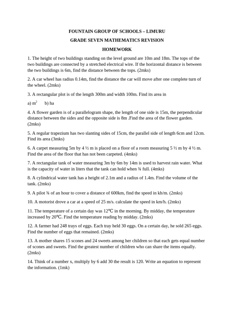 Grade 7 Maths Work Pdf