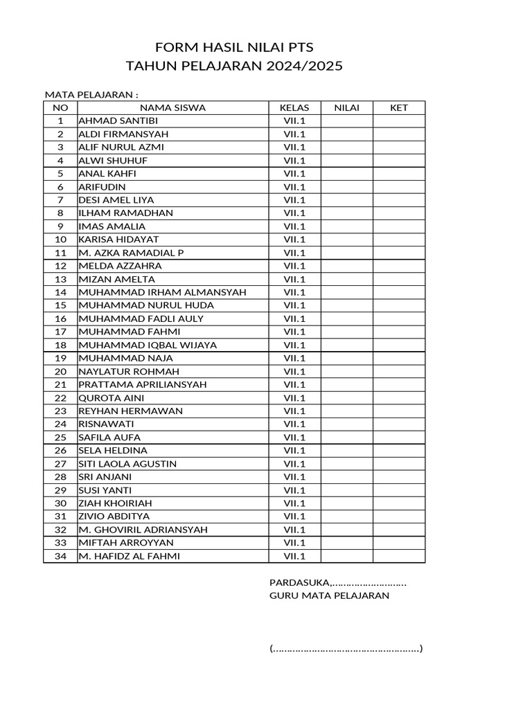 Form Nilai Pts | PDF