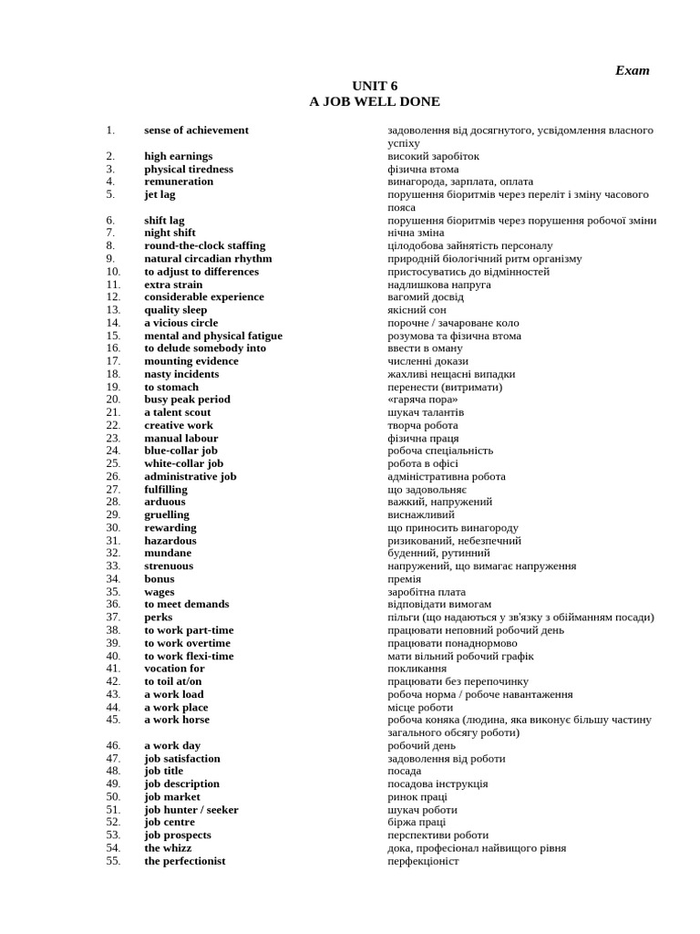 Unit 6 a job well done exam pdf
