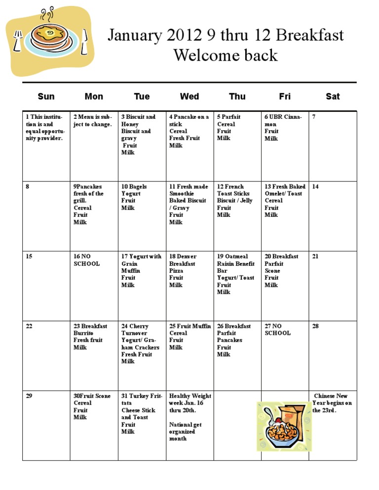 Jan 9 Thru 12 Breakfast | PDF | Cooking, Food & Wine