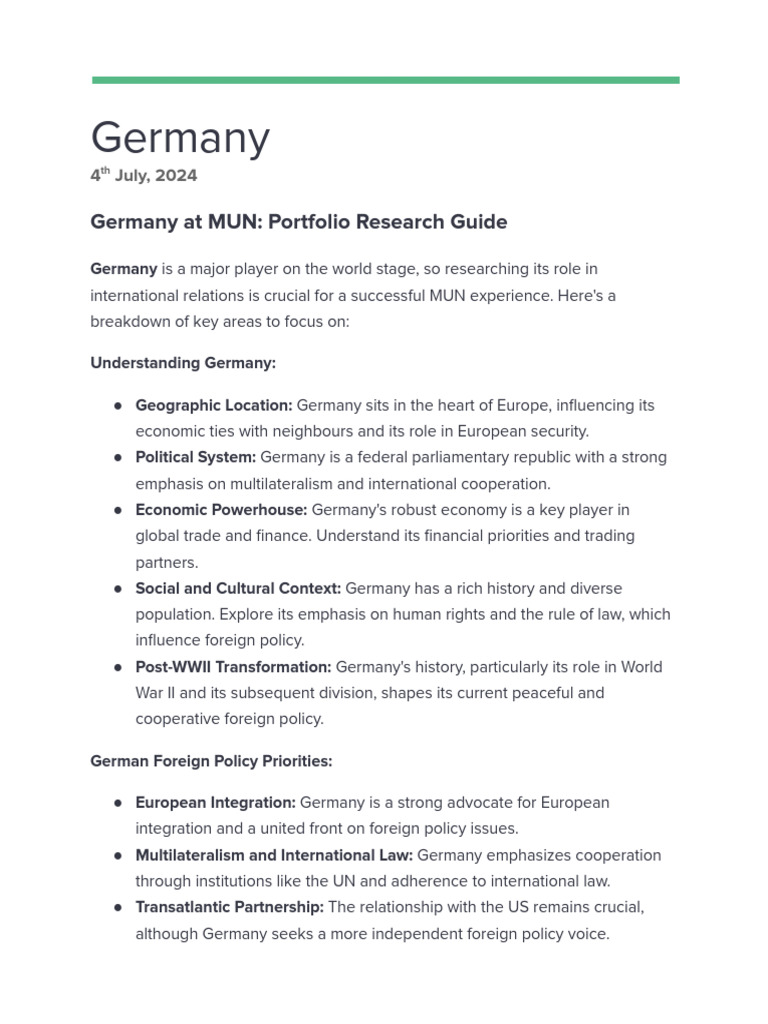 Germany's Role in MUN Research Guide | PDF
