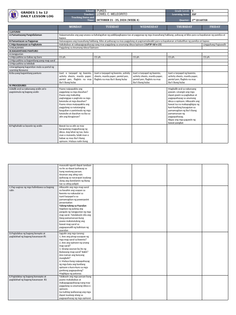 DLL - Esp 5 - Q2 - W4 | PDF