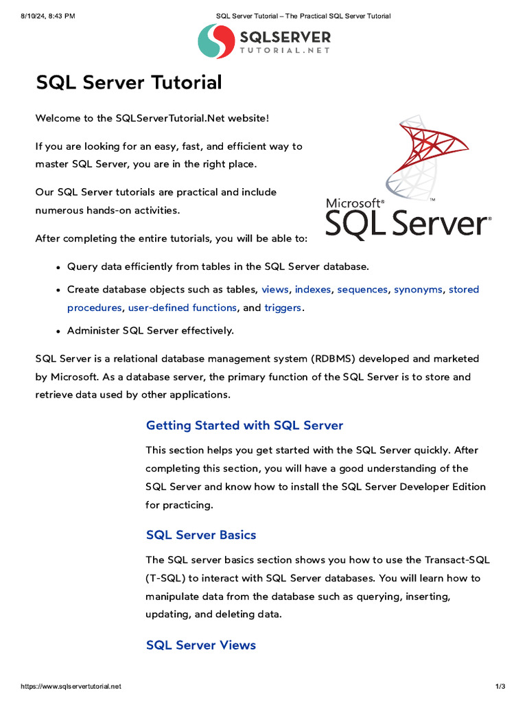 SQL Server Tutorial The Practical SQL Server Tutorial PDF