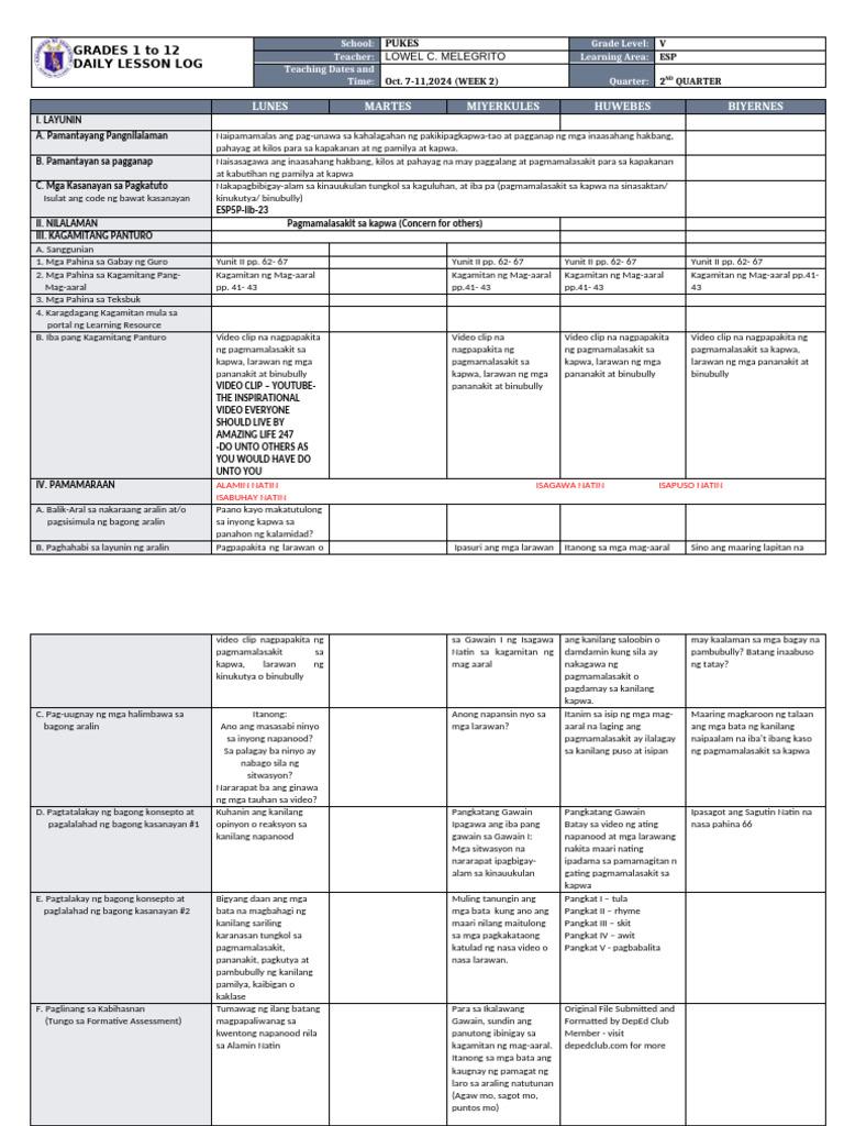 DLL Esp-5 Q2 W2 | PDF