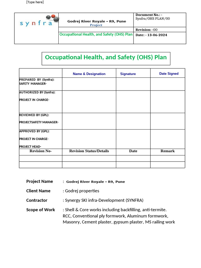 OHS Plan - Godrej River Royale R 9 | PDF