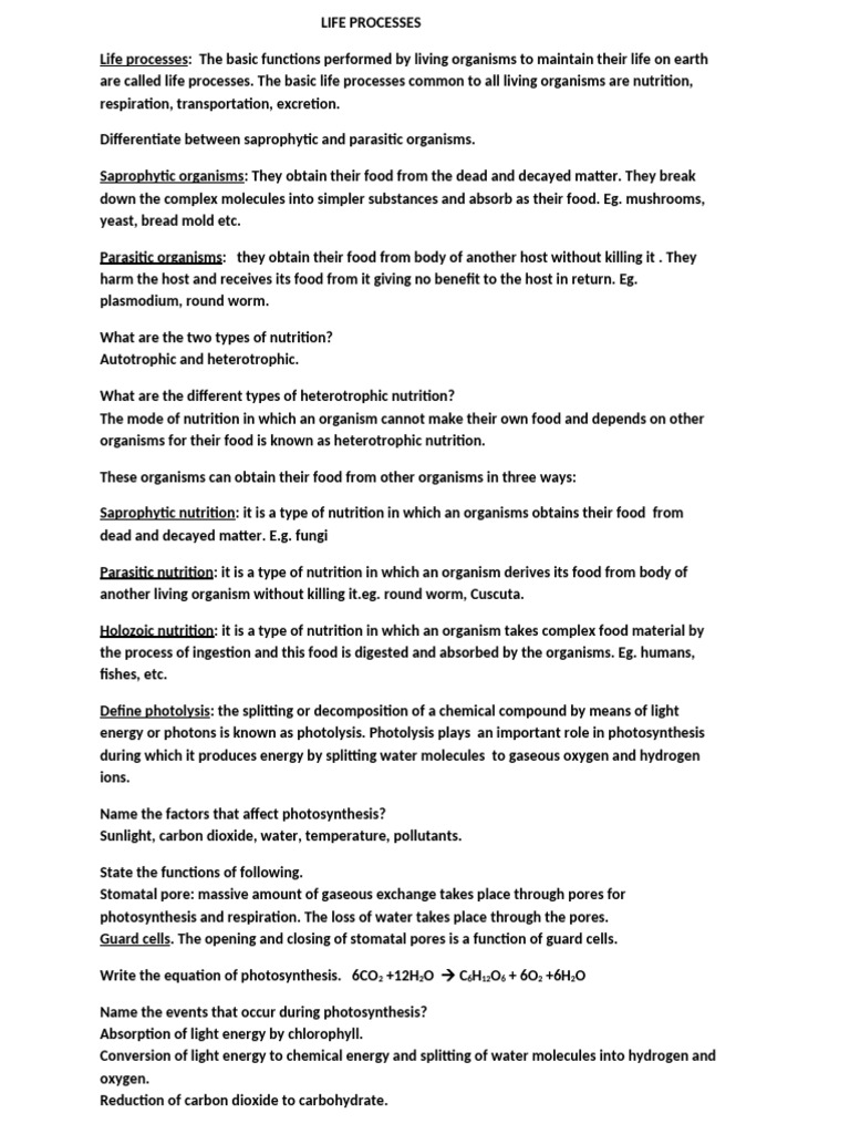 Life processes pdf