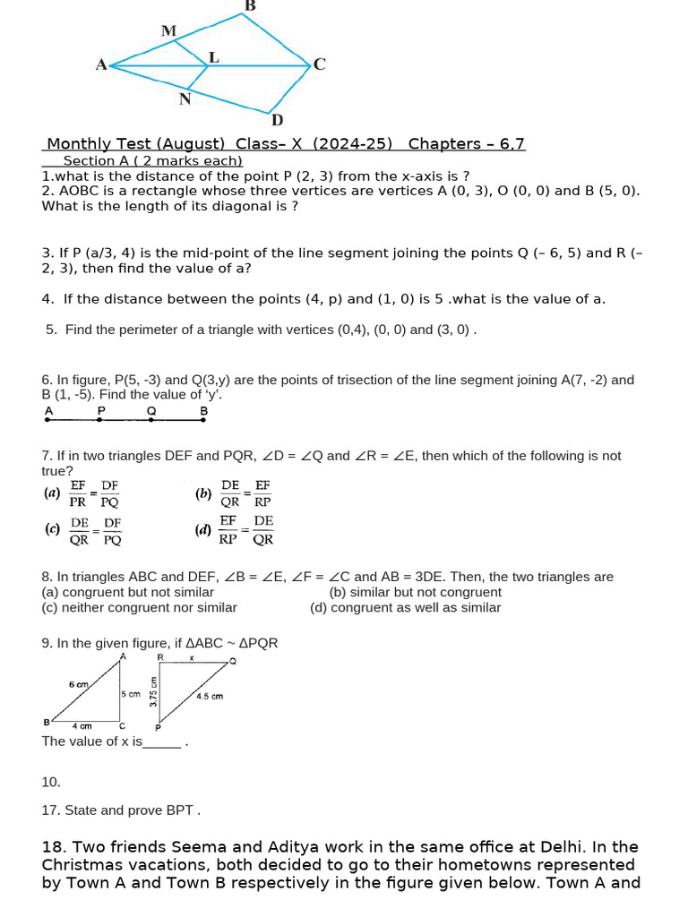 Monthly Test August Class 10 Pdf