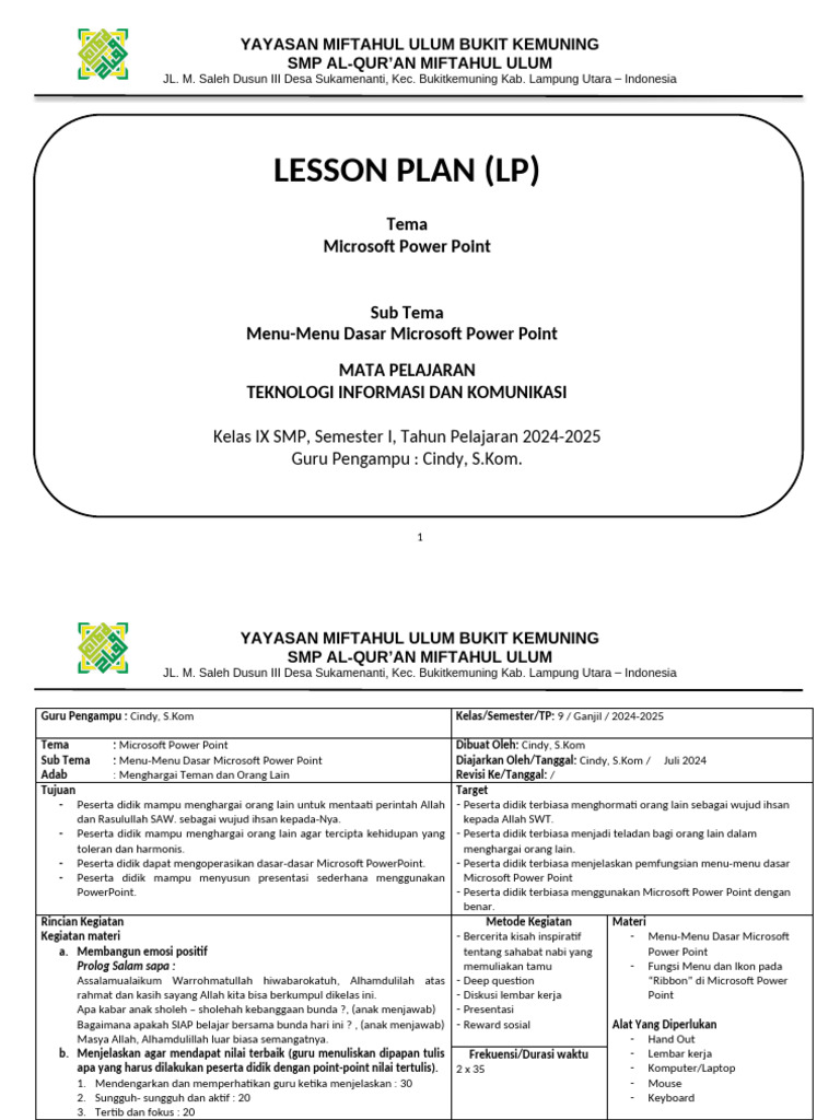 Lesson Plan (LP) : Tema Microsoft Power Point | PDF