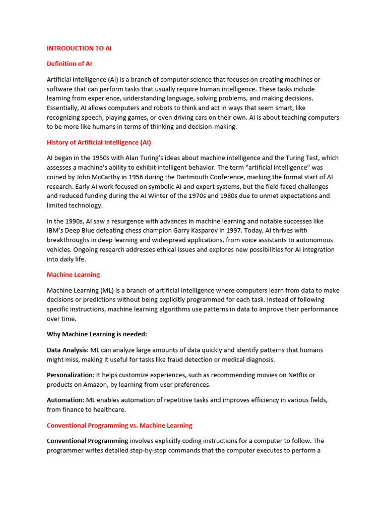 Chapter 1 Notes For AI Class 11 | PDF