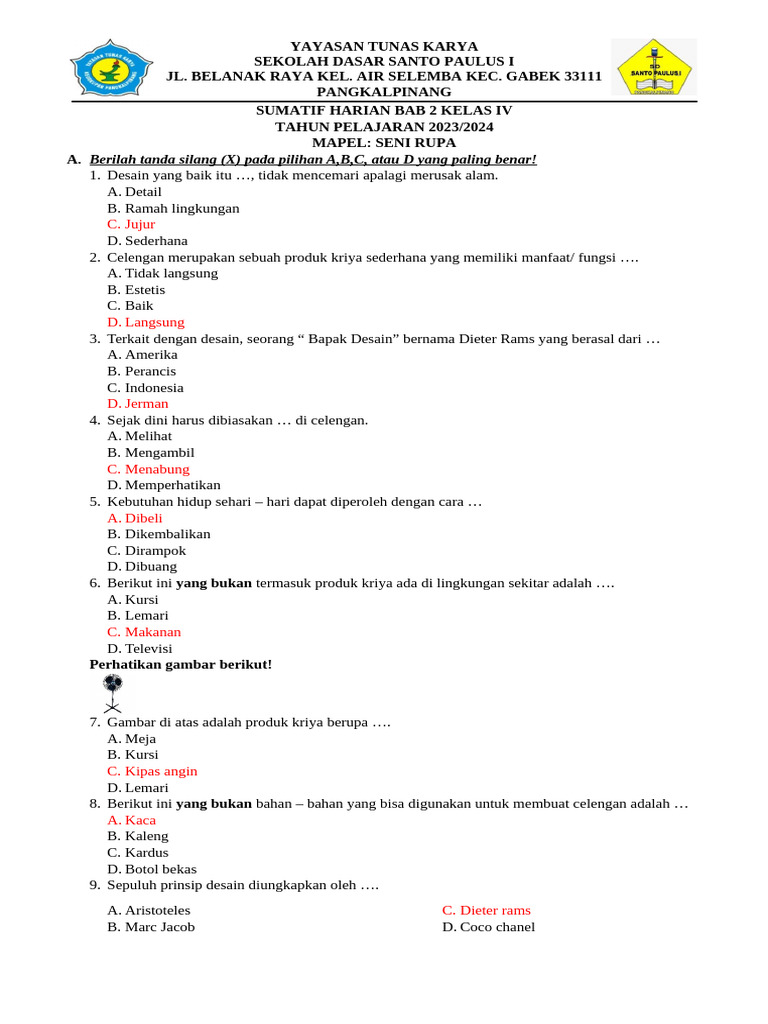 Sumatif Harian Bab 2 Kelas Iv | PDF