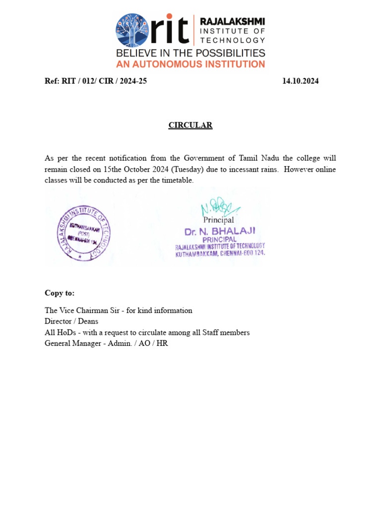 Circular - 15 10 2024 | PDF